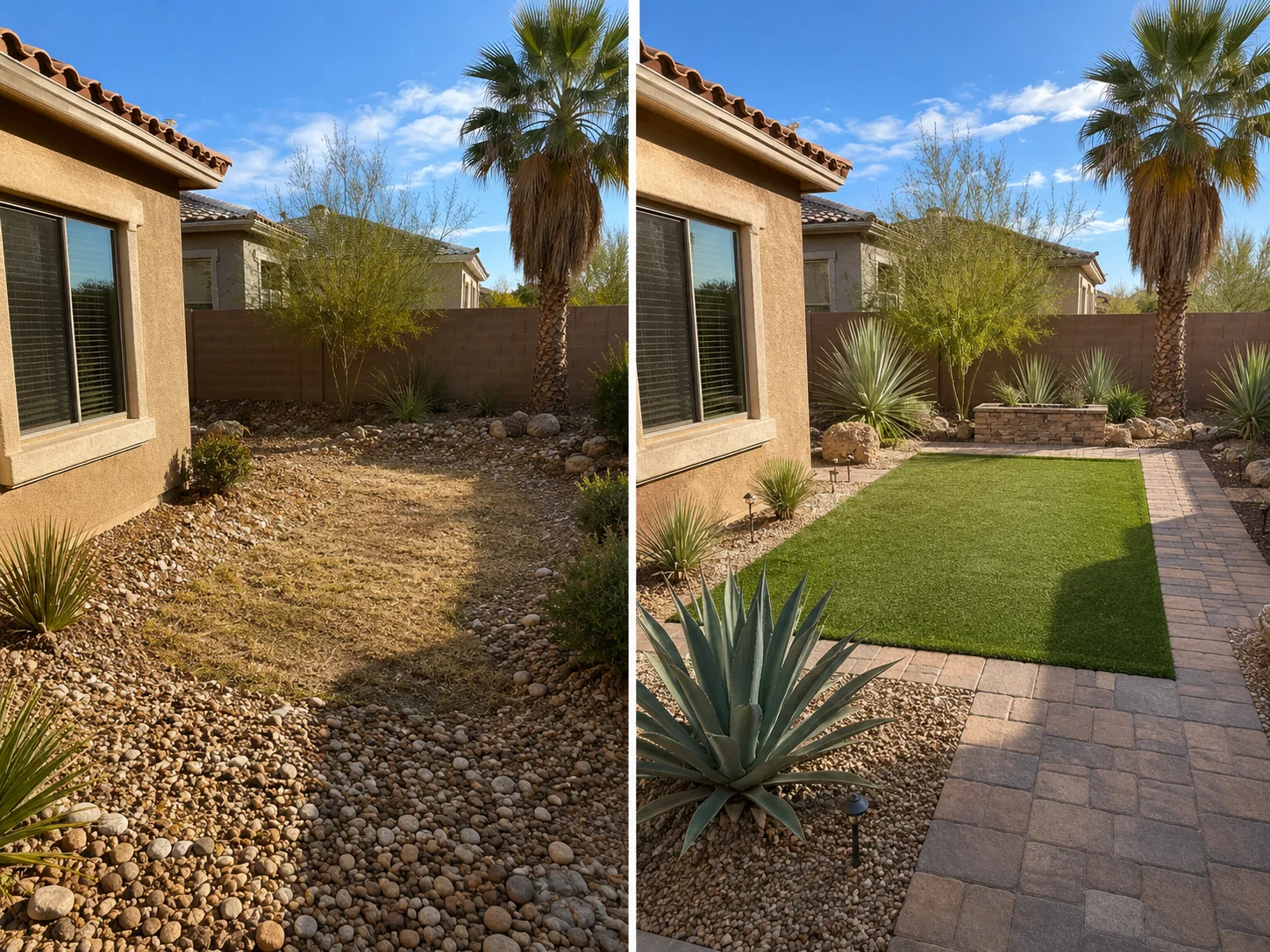 Dog area before and after pet turf installation